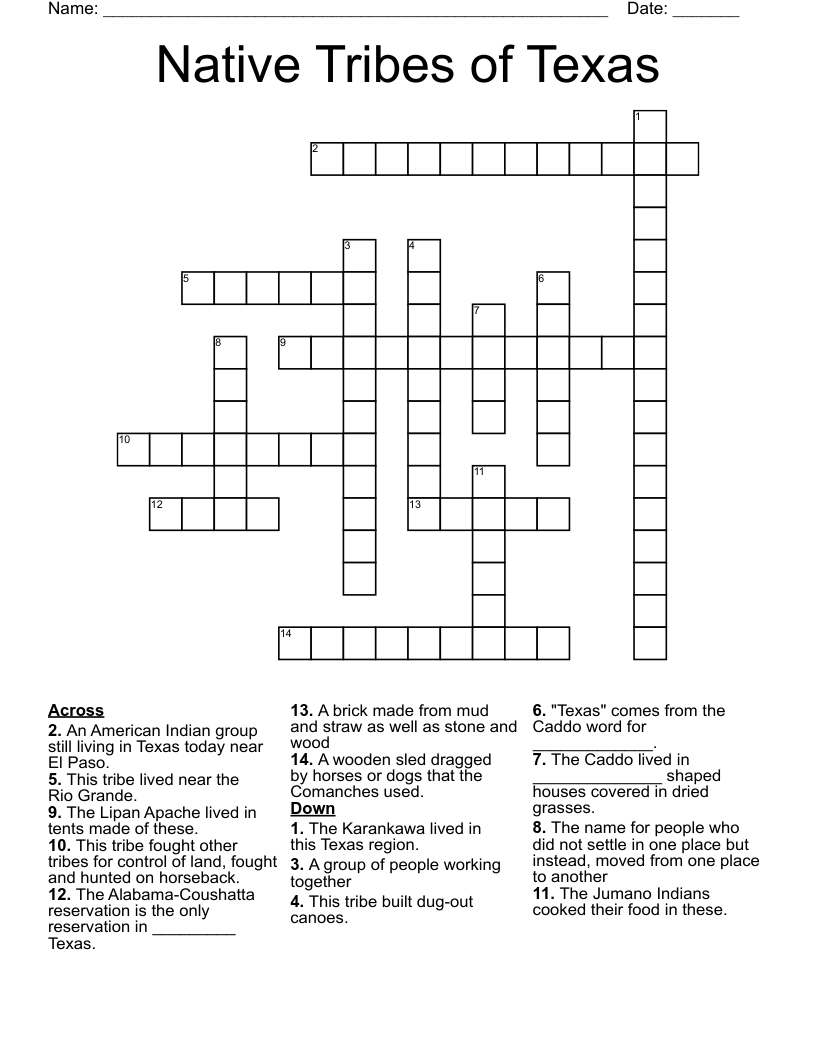 Native Tribes of Texas Crossword