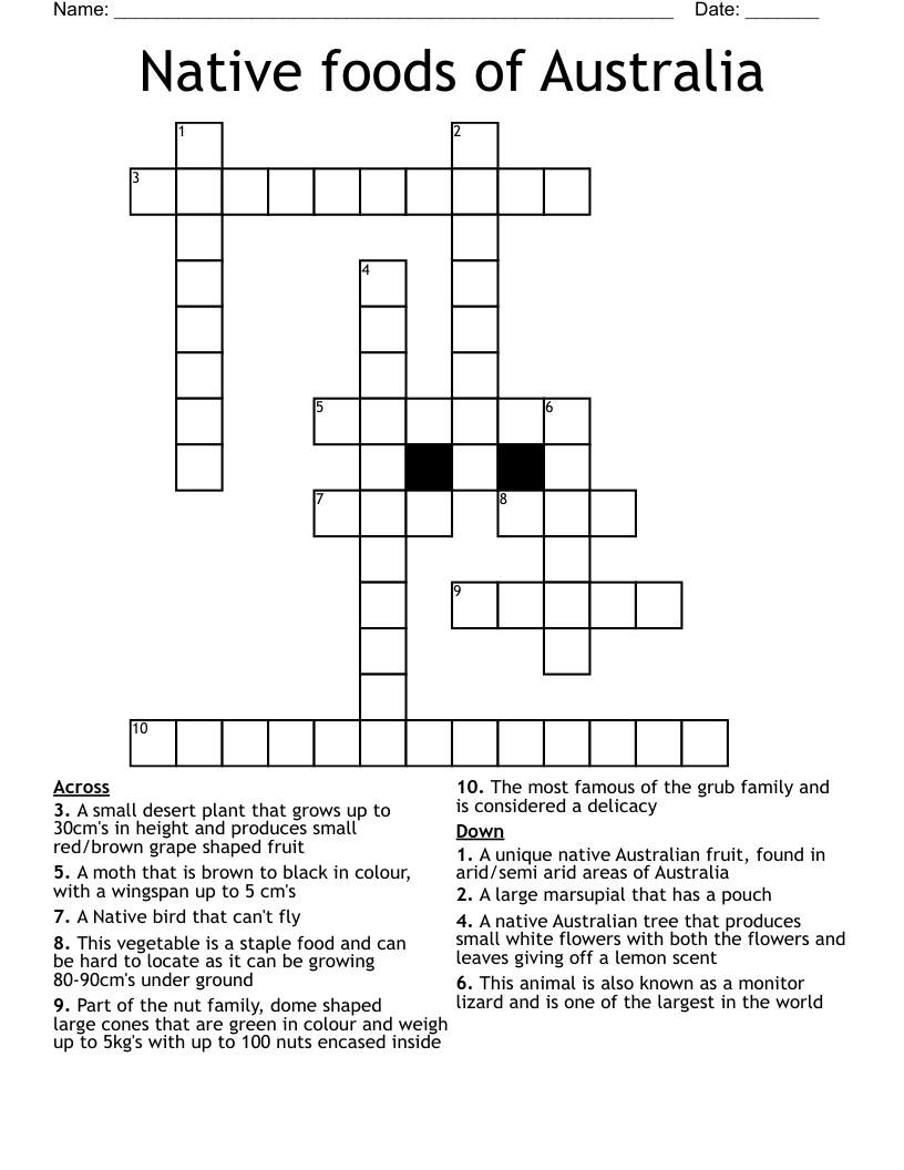 Native foods of Australia Crossword