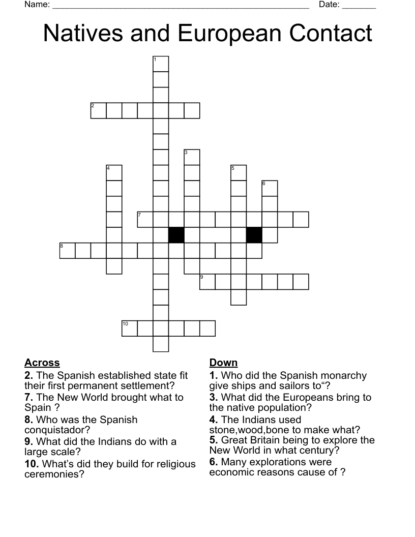 Natives and European Contact Crossword