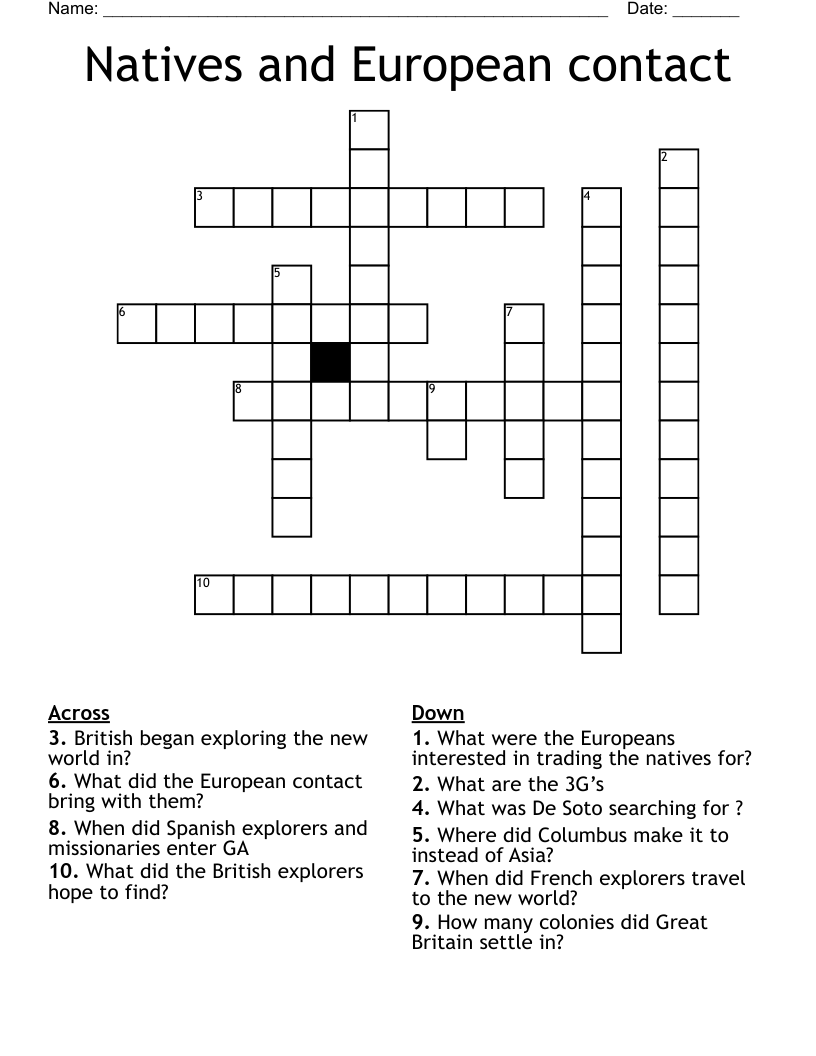 Natives and European contact Crossword
