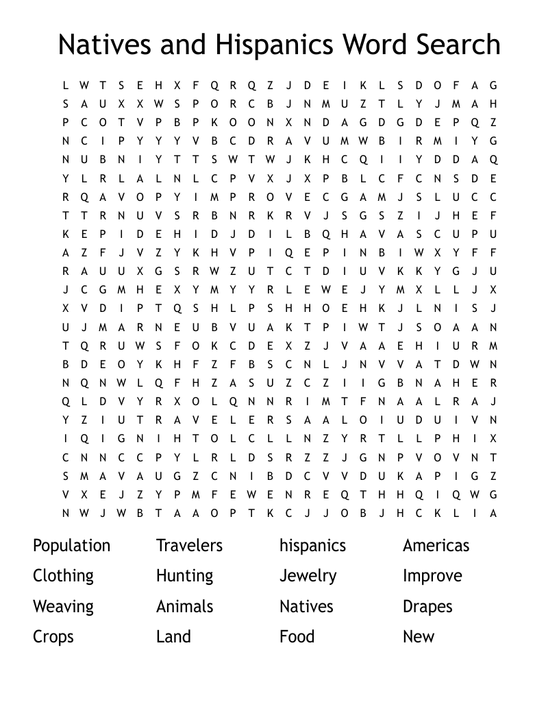 Natives and Hispanics Word Search