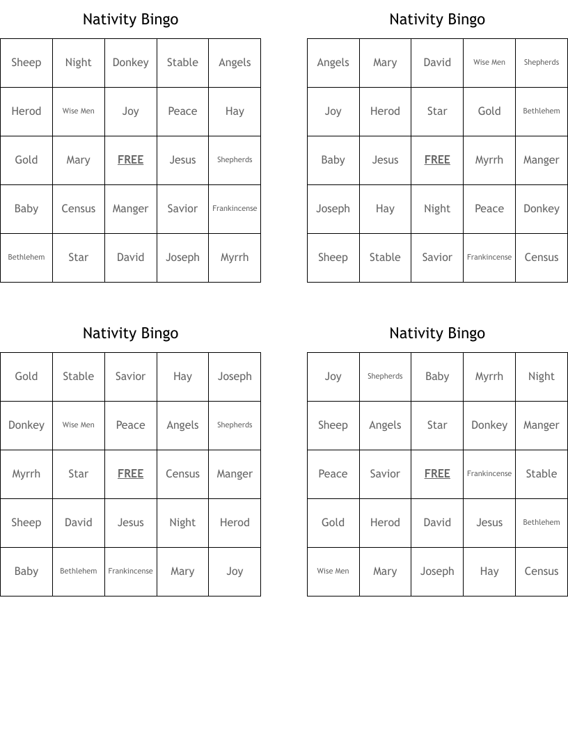 Nativity Bingo