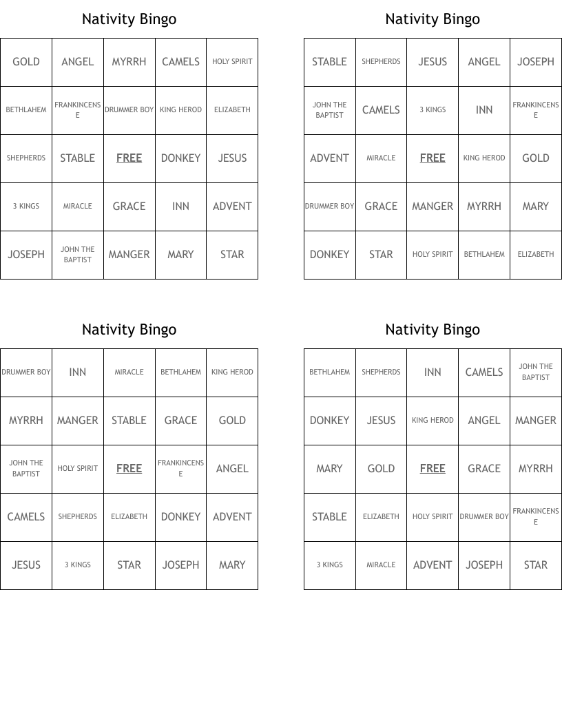 Nativity Bingo