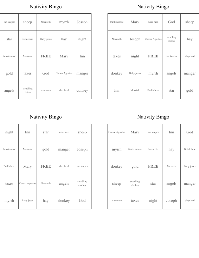 Nativity Bingo