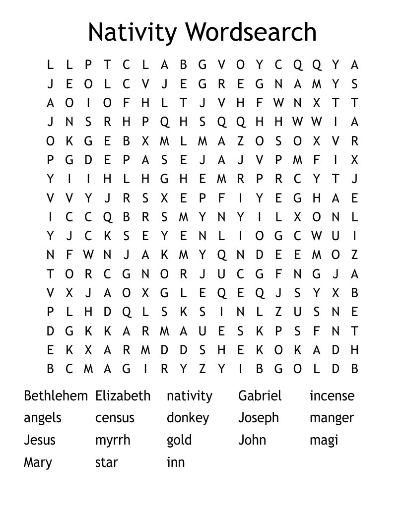 Nativity Wordsearch