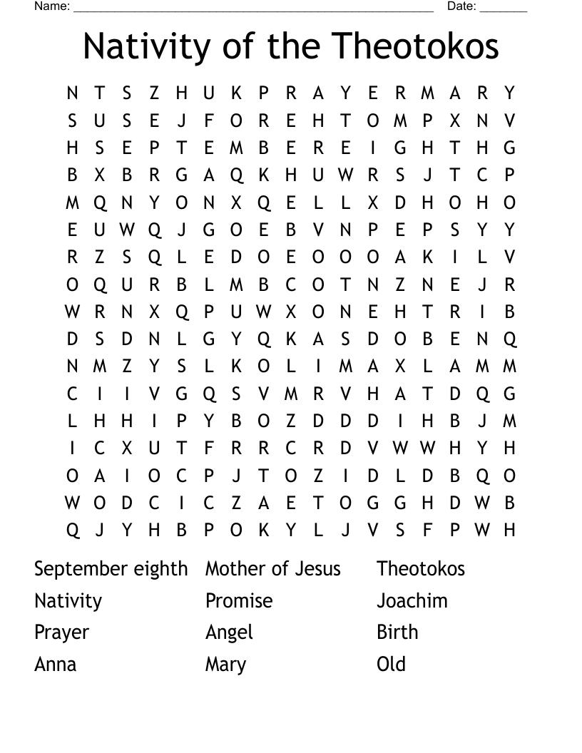 Nativity of the Theotokos Word Search