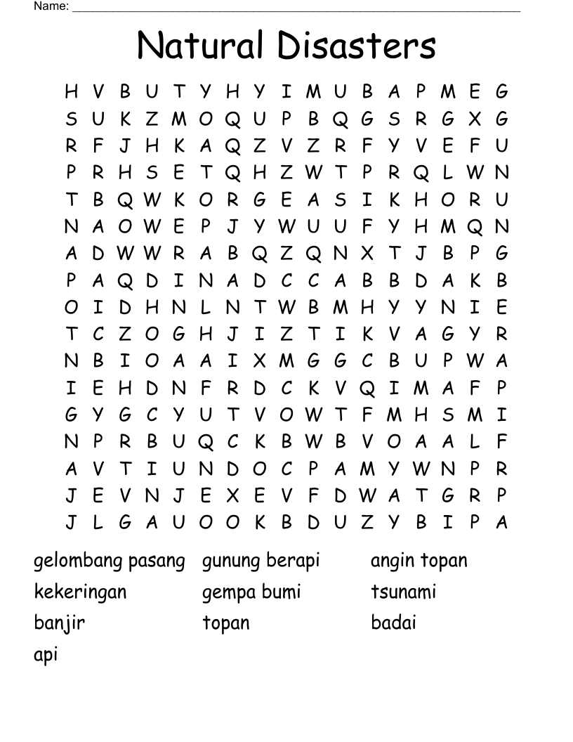 Natural Disasters Word Search
