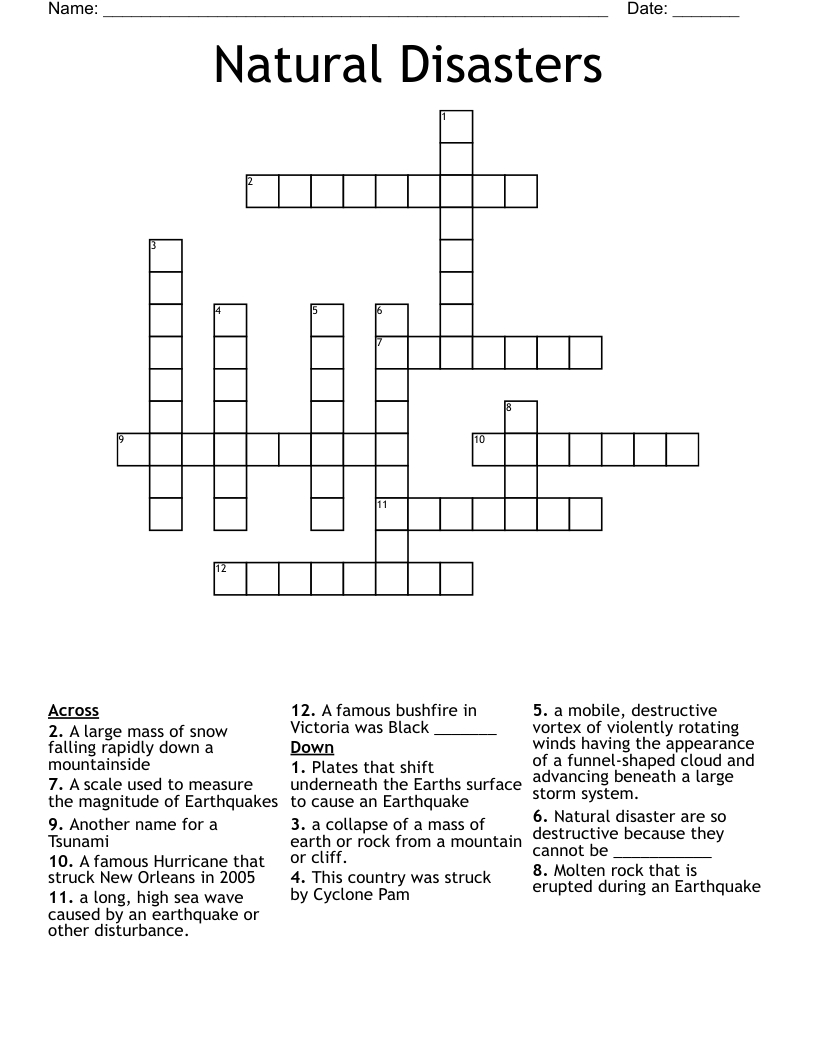 Natural Disasters Crossword
