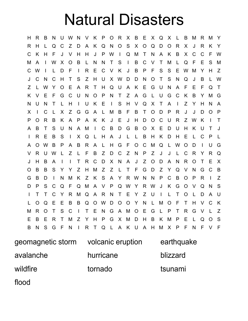 Natural Disasters Word Search
