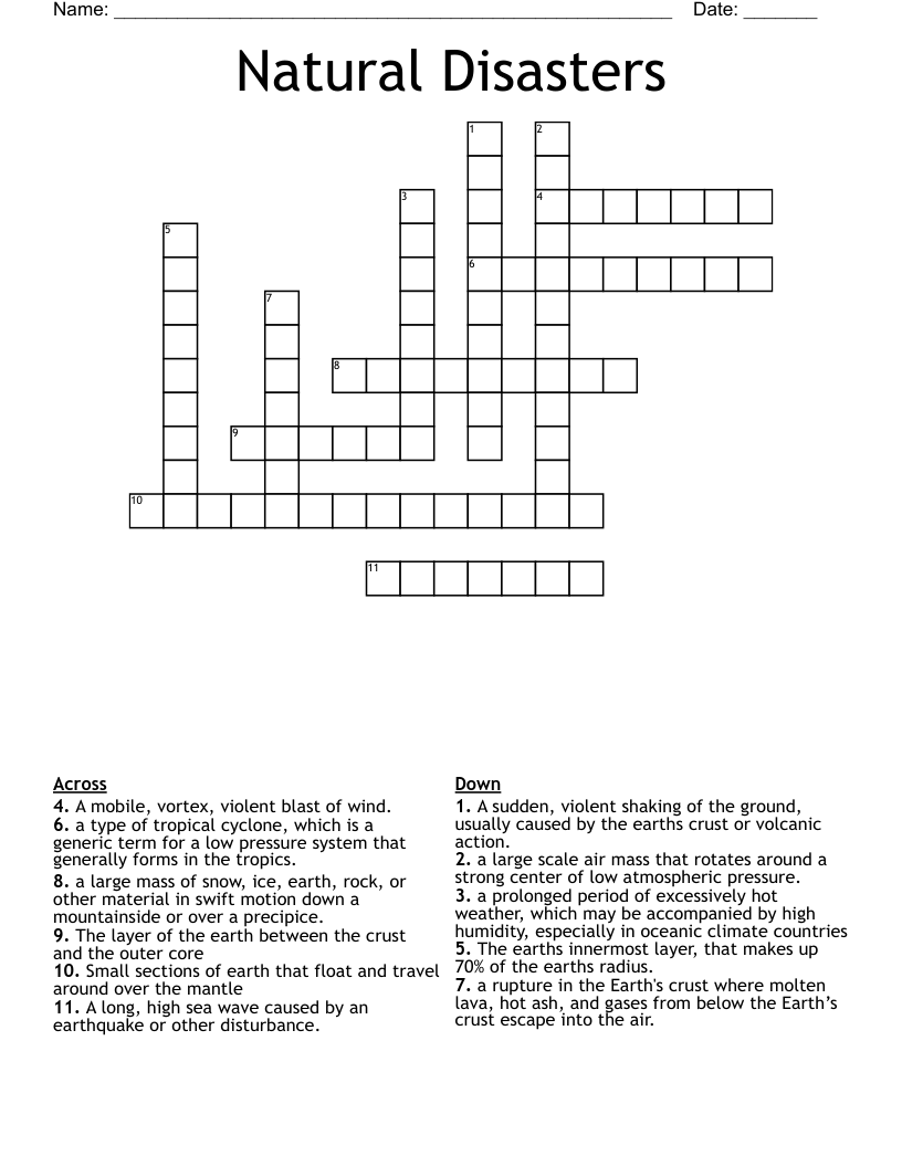 Natural Disasters Crossword