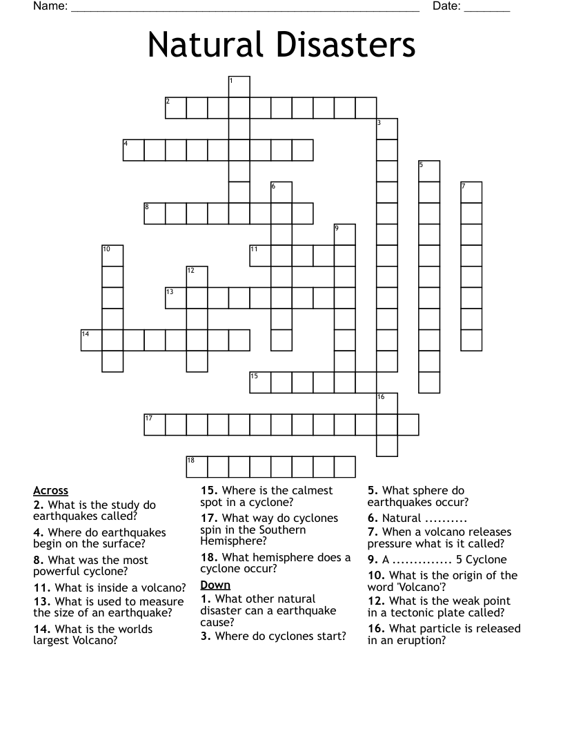 Natural Disasters Crossword