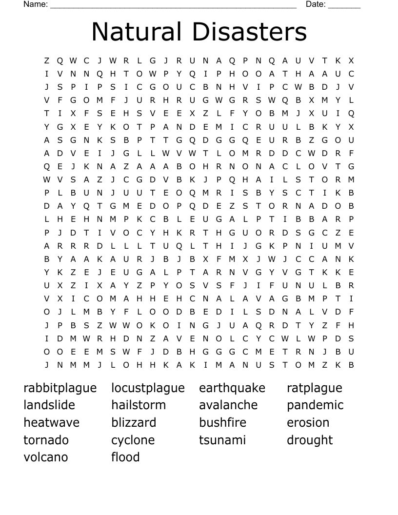 Natural Disasters Word Search
