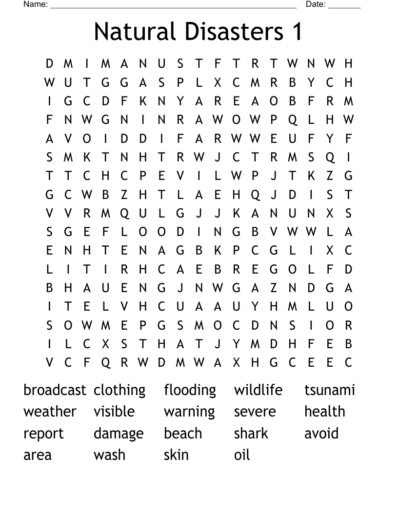 Natural Disasters 1 Word Search