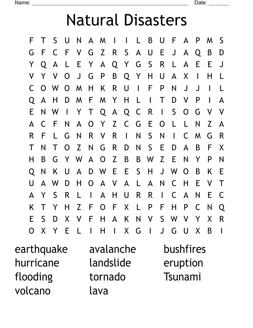 Natural Disasters Word Search