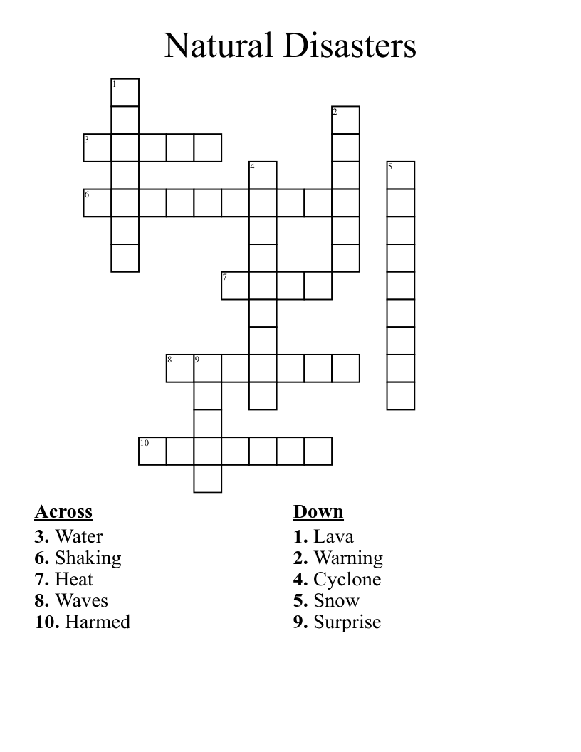 Natural Disasters Crossword