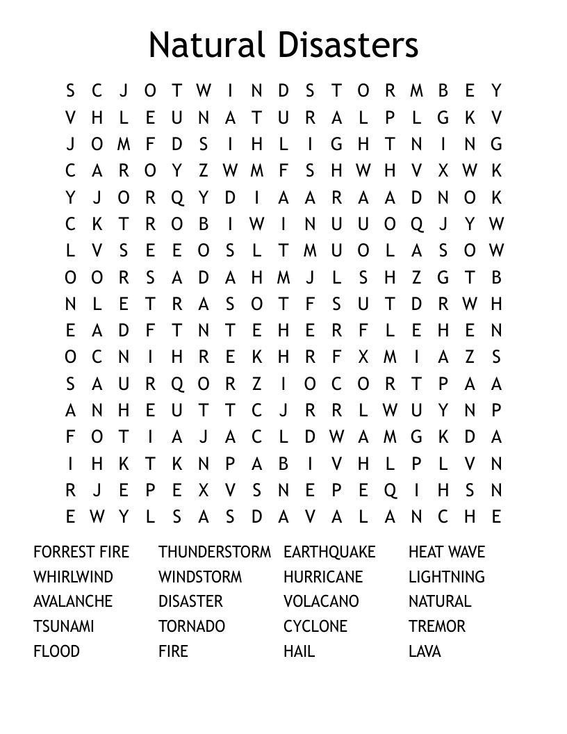 Natural Disasters Word Search