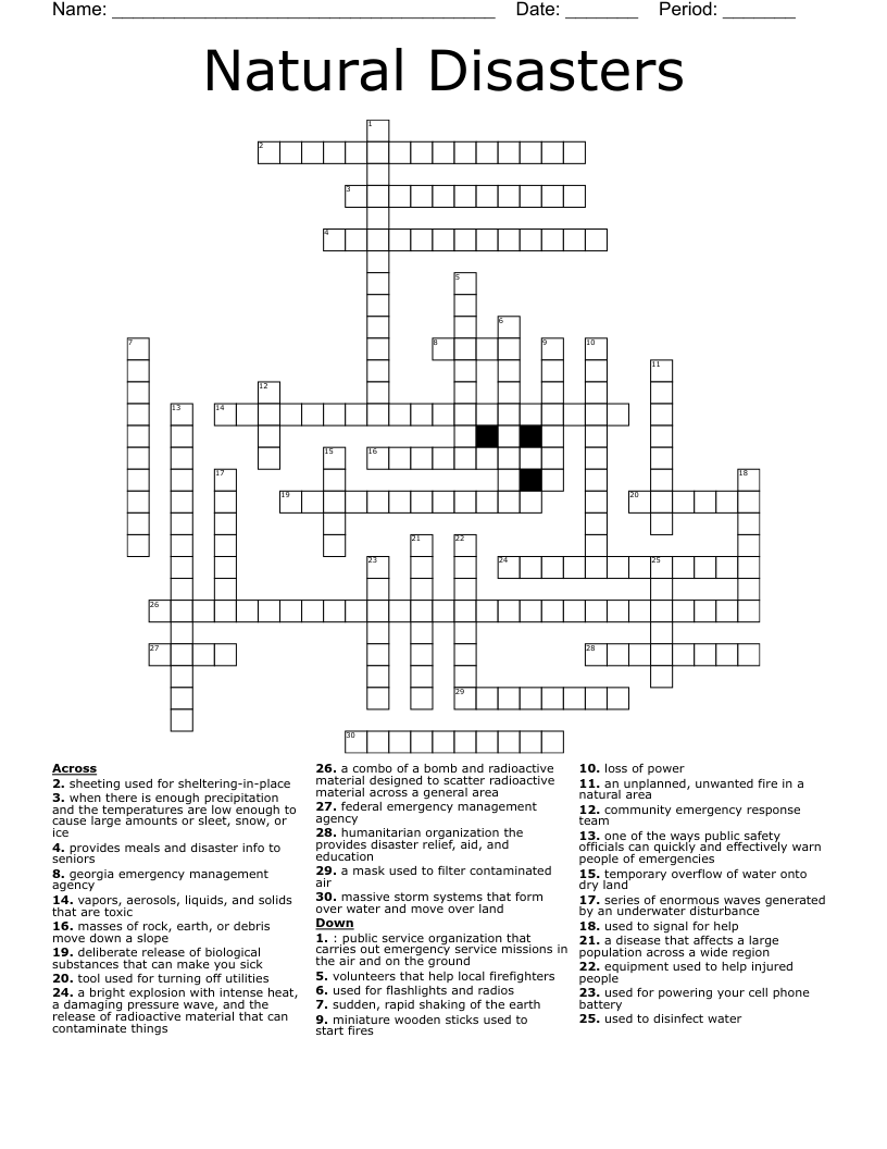 Natural Disasters Crossword
