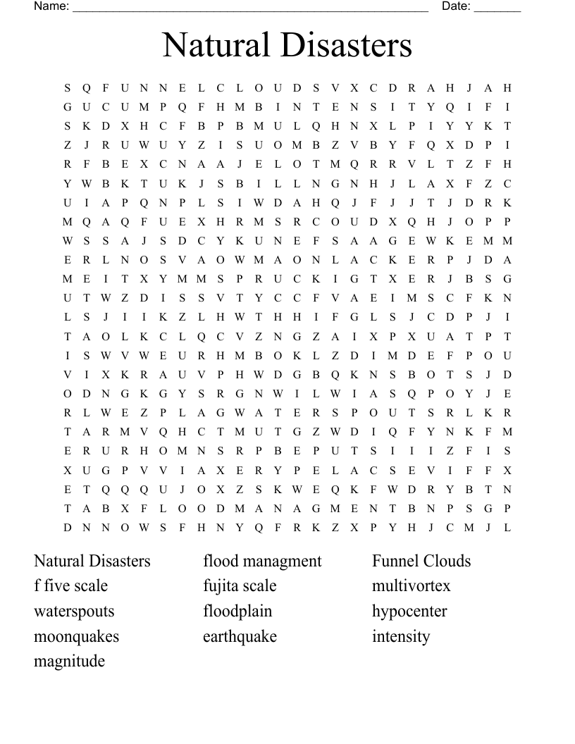 Natural Disasters Word Search
