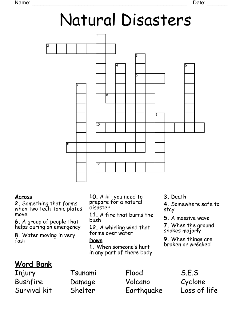Natural Disasters Crossword
