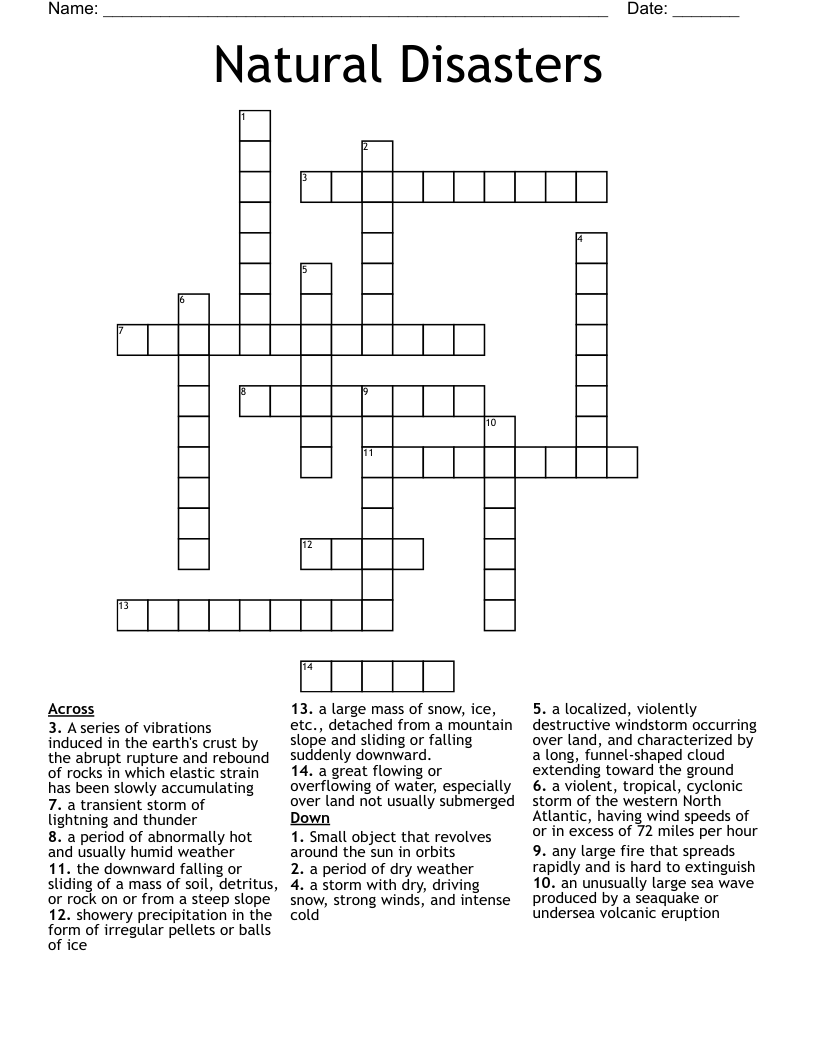 Natural Disasters Crossword