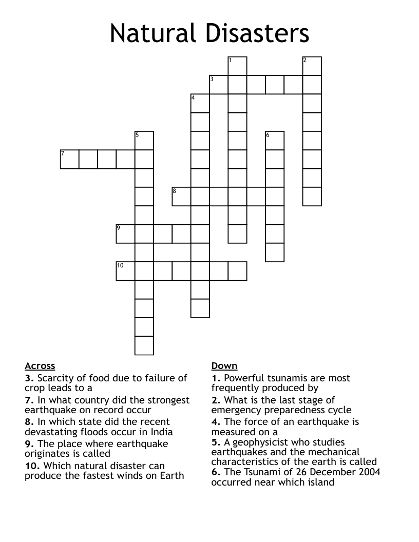 Natural Disasters Crossword