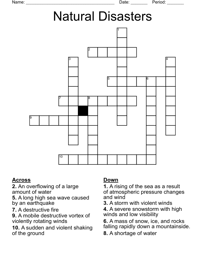 Natural Disasters  Crossword
