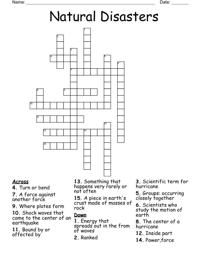 Natural Disasters  Crossword