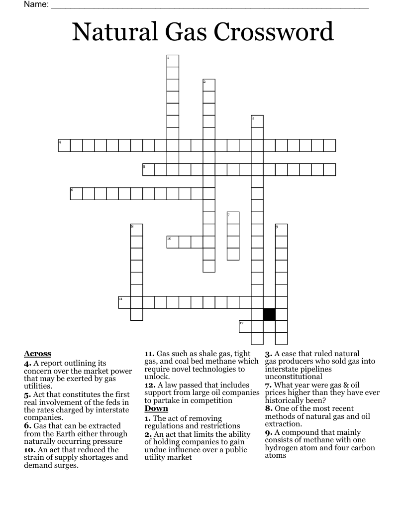 Natural Gas Crossword