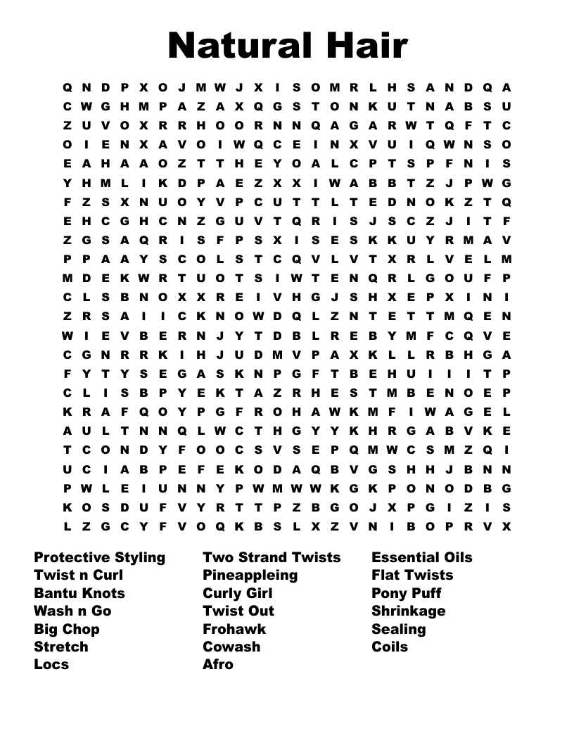 Natural Hair Word Search