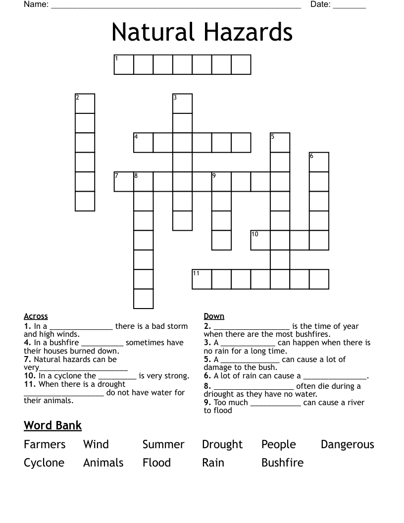 Natural Hazards Crossword