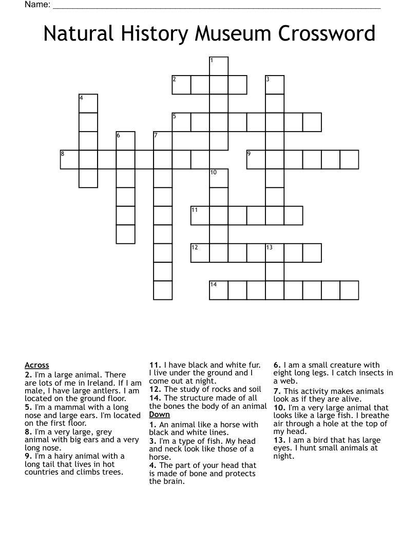 Natural History Museum Crossword