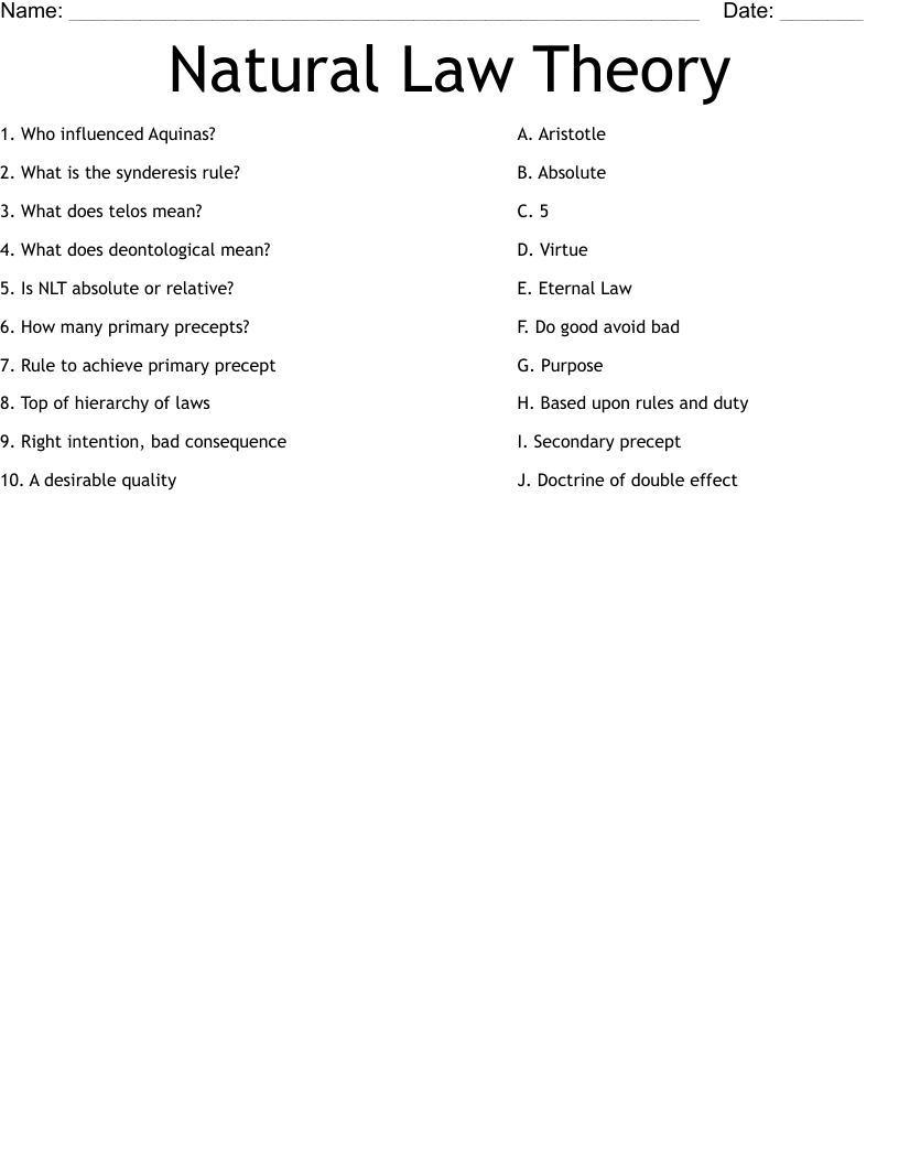 Natural Law Theory Worksheet