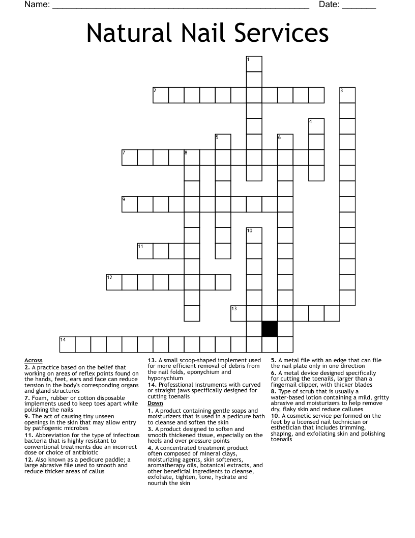 Natural Nail Services Crossword