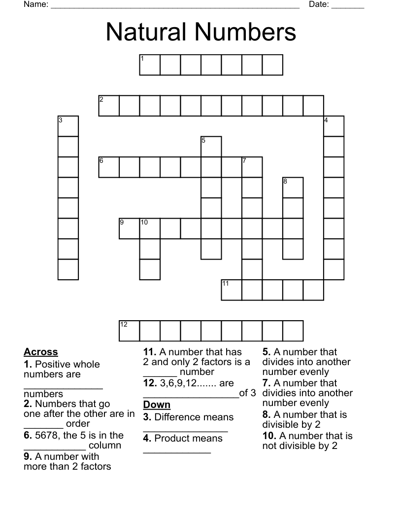 Natural Numbers Crossword