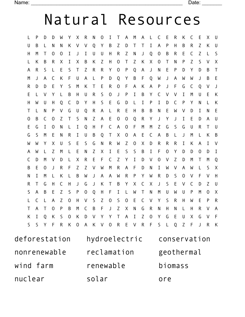 Natural Resources Word Search