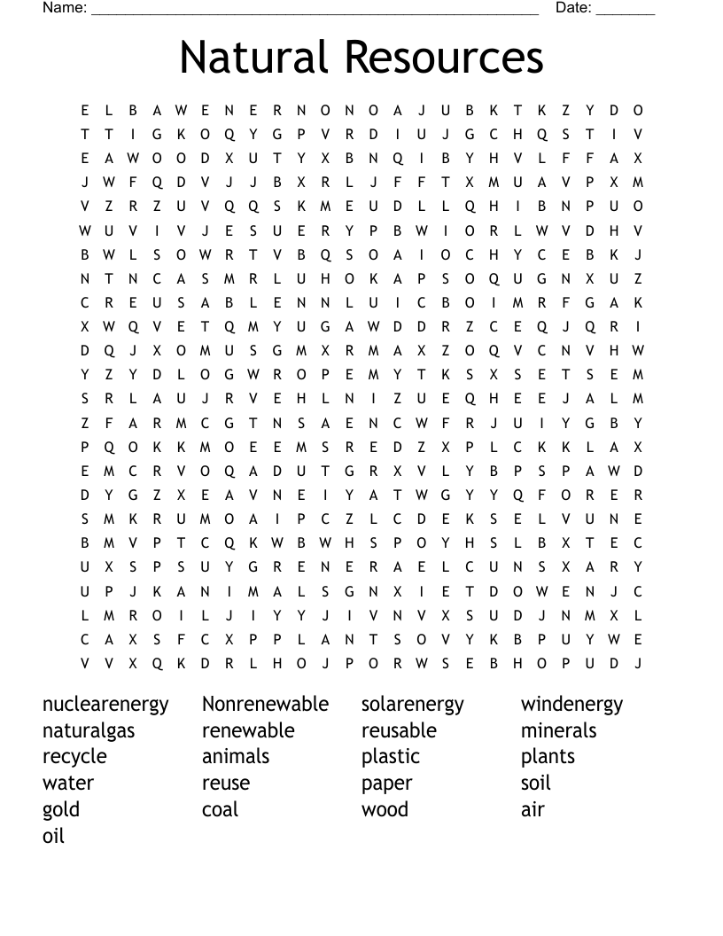 Natural Resources Word Search