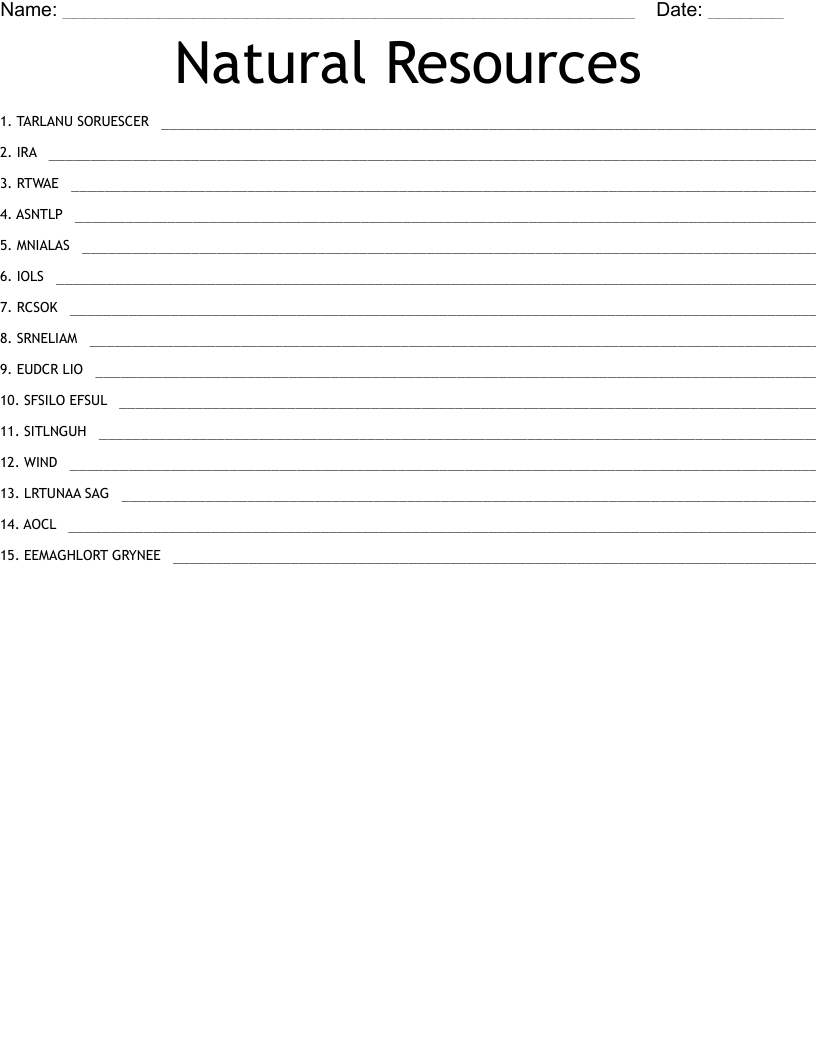 Natural Resources Word Scramble