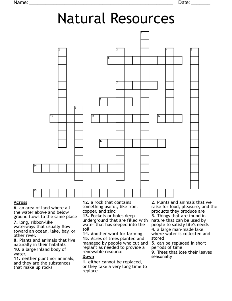 Natural Resources Crossword