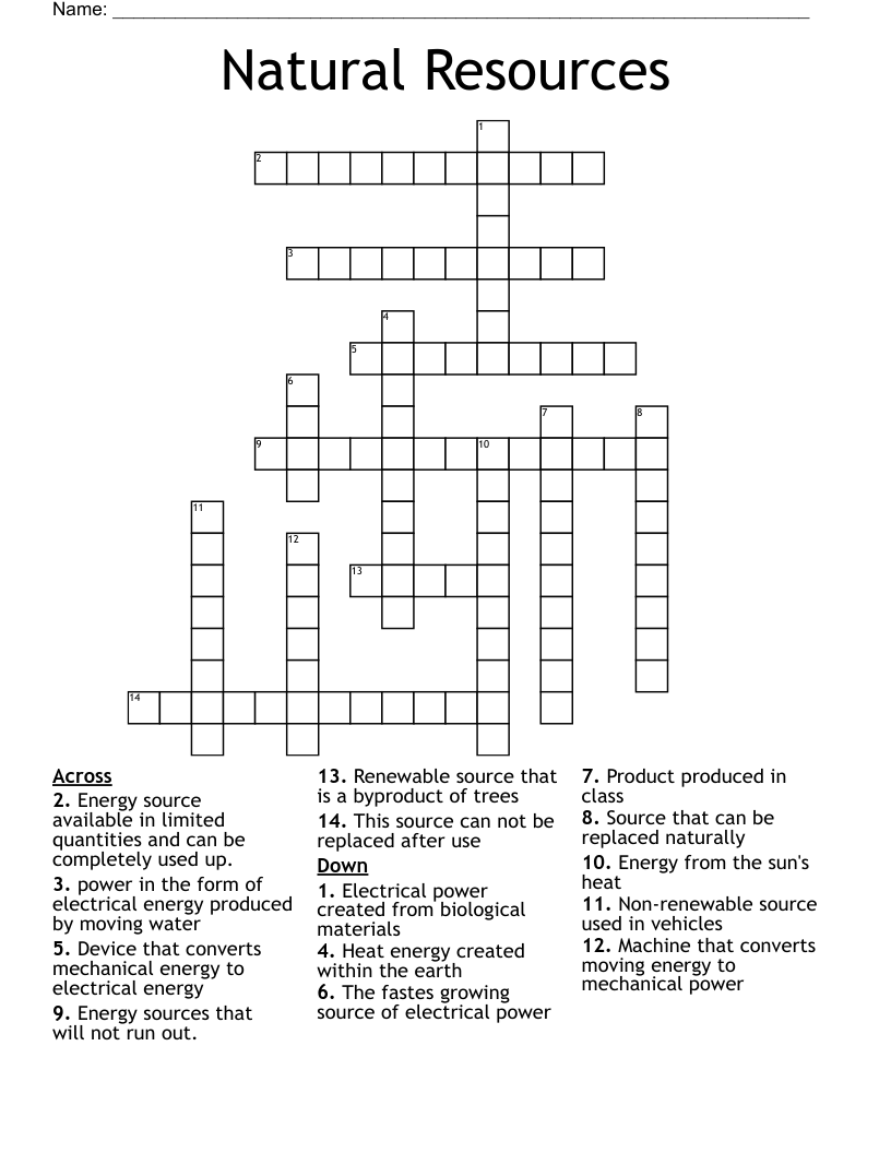 Natural Resources Crossword
