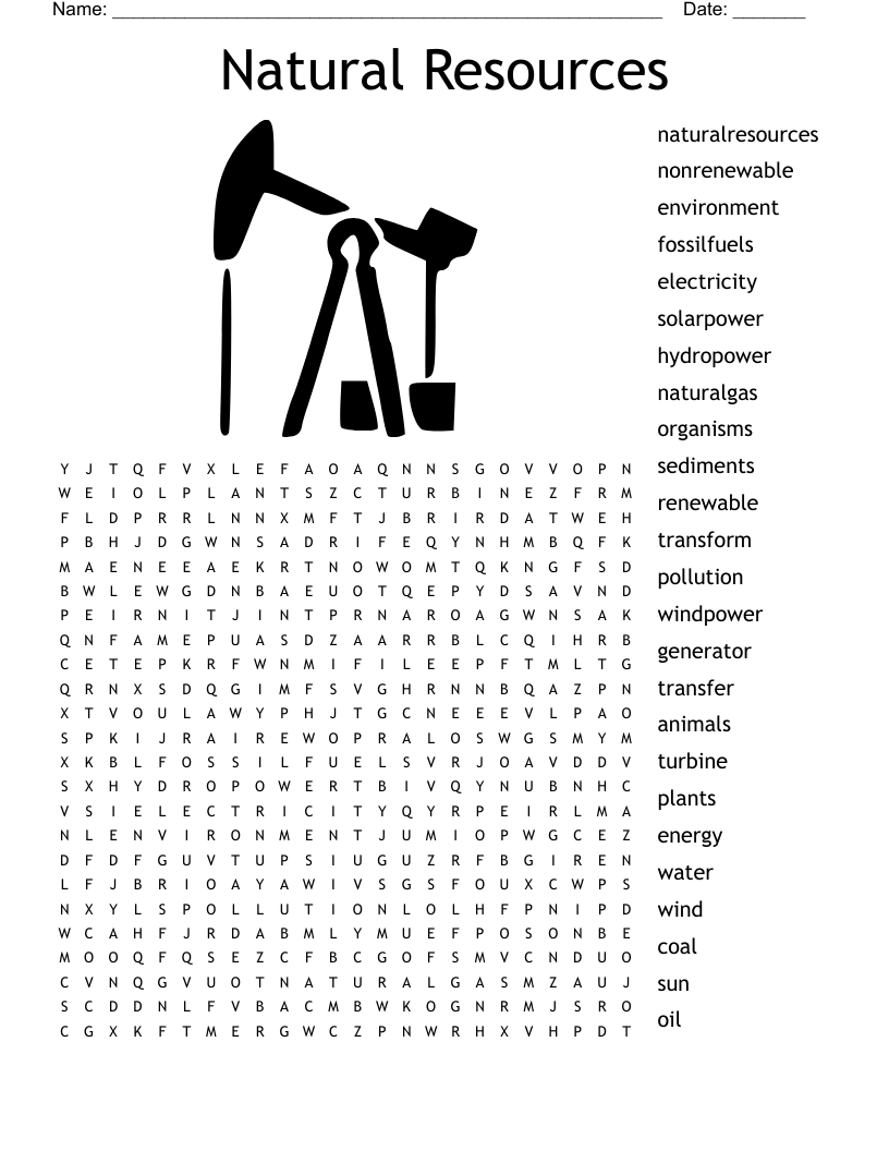 Natural Resources Word Search