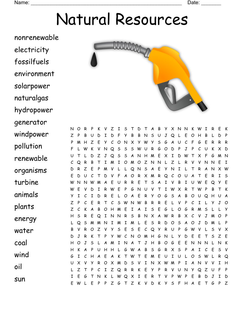 Natural Resources Word Search