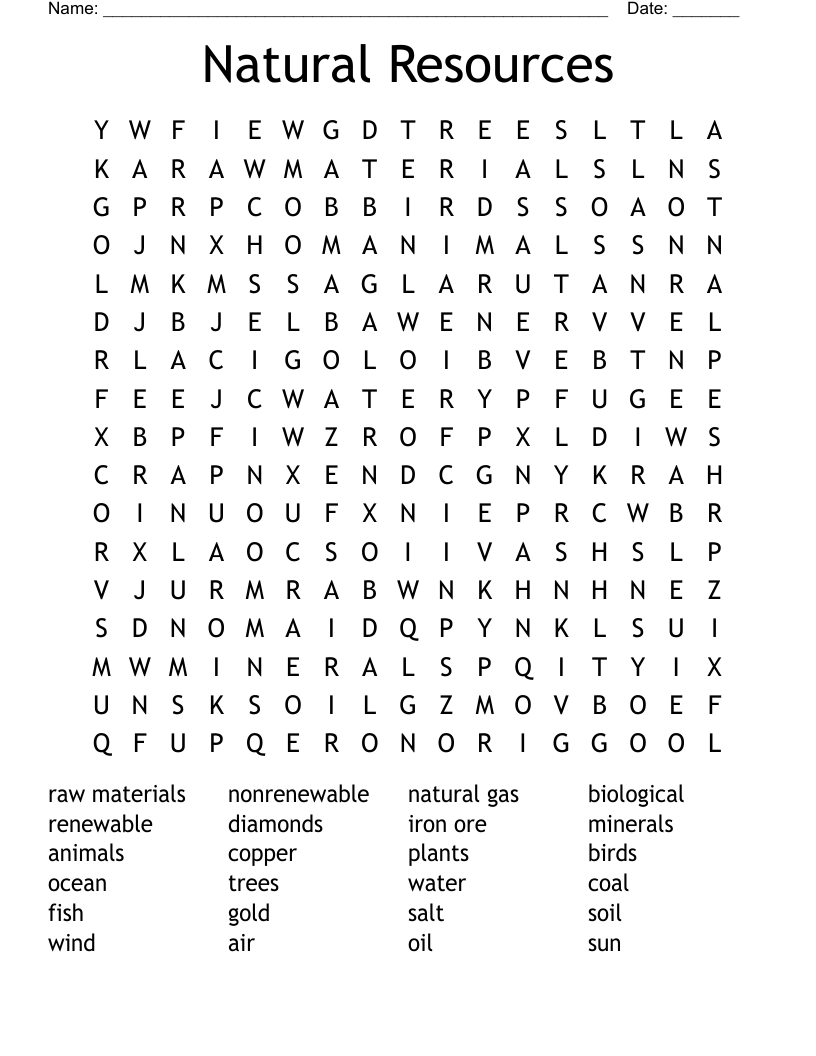 Natural Resources Word Search