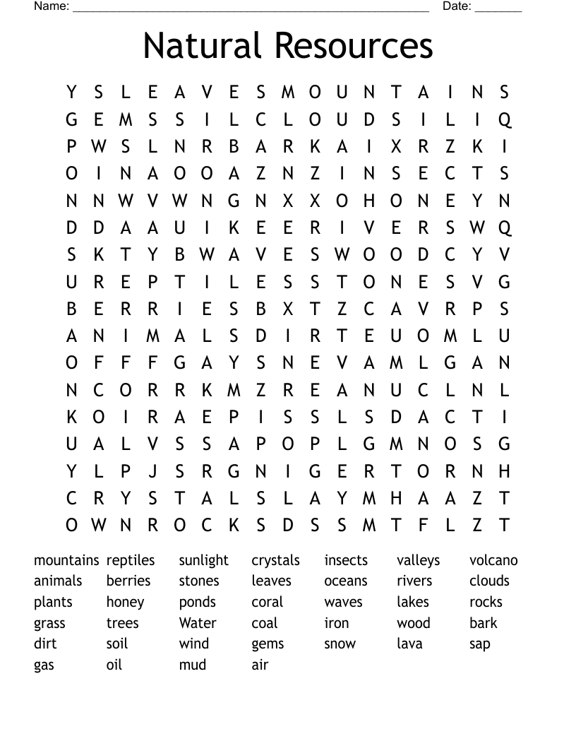 Natural Resources Word Search