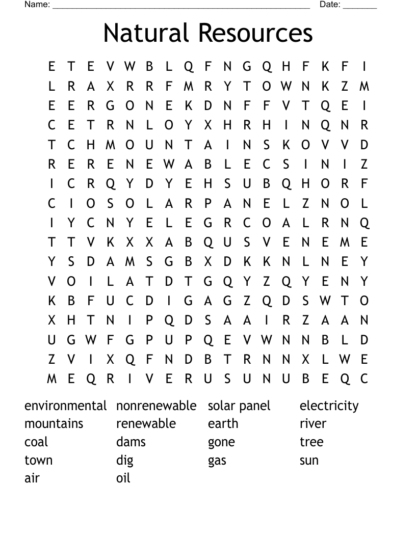 Natural Resources Word Search