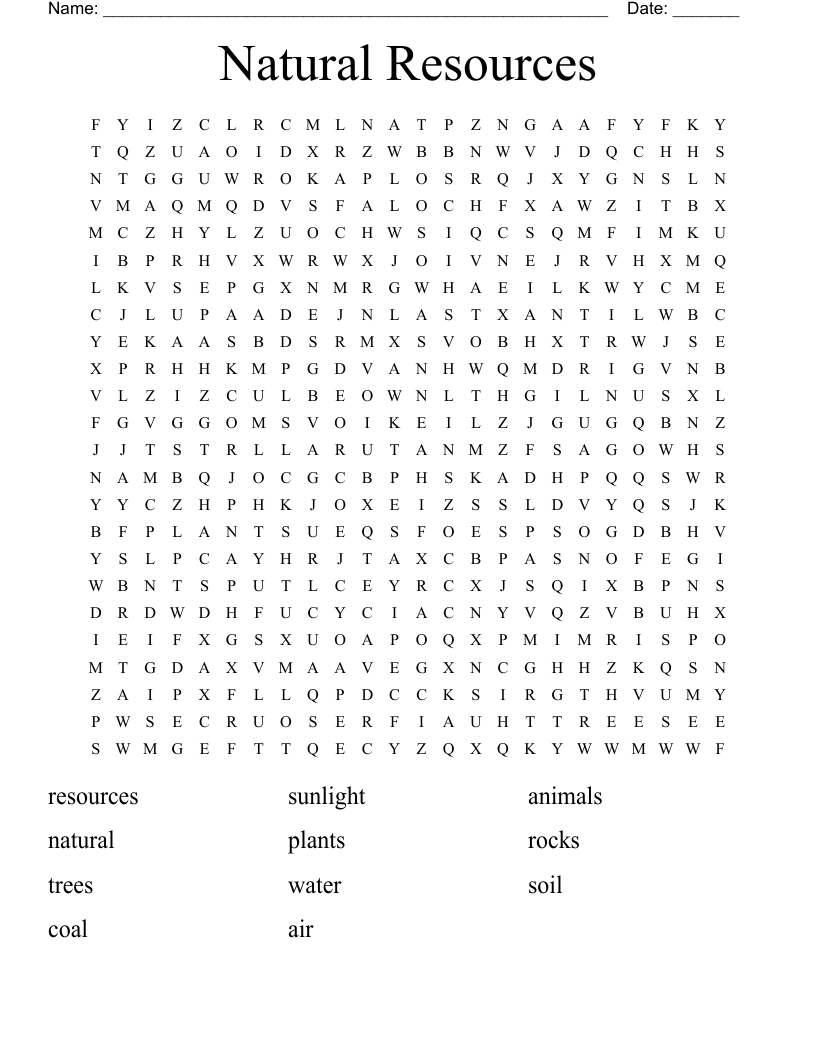 Natural Resources Word Search