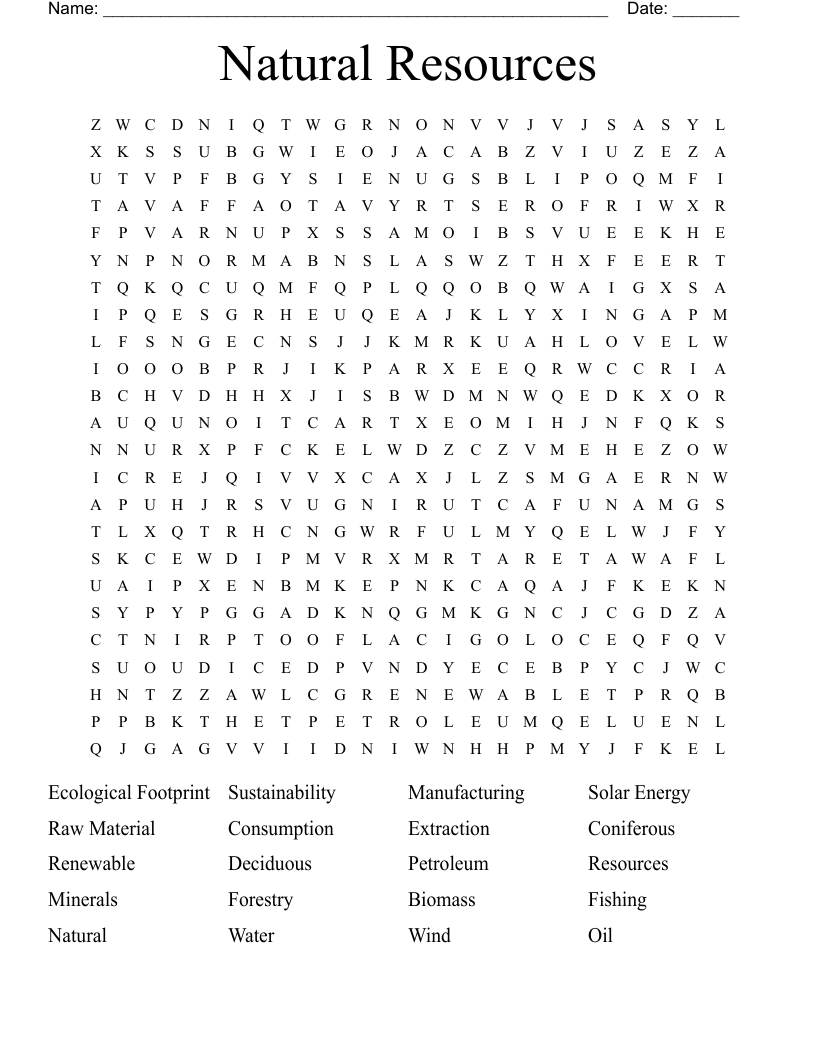 Natural Resources Word Search