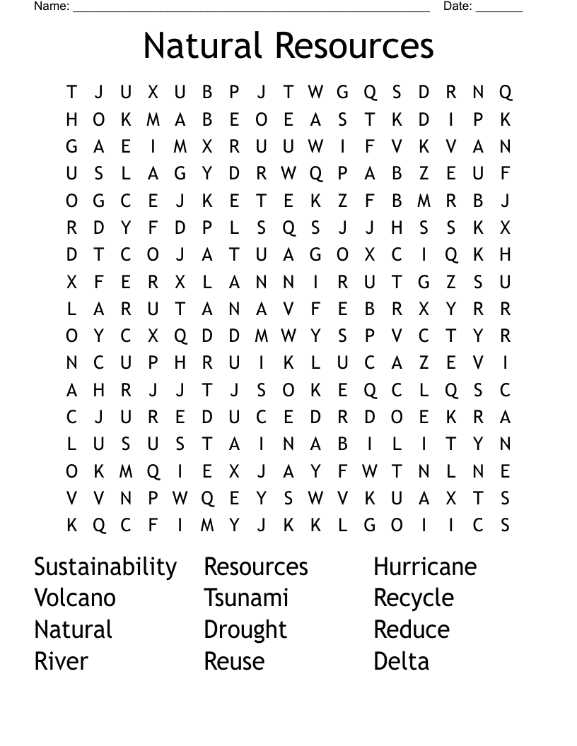 Natural Resources Word Search
