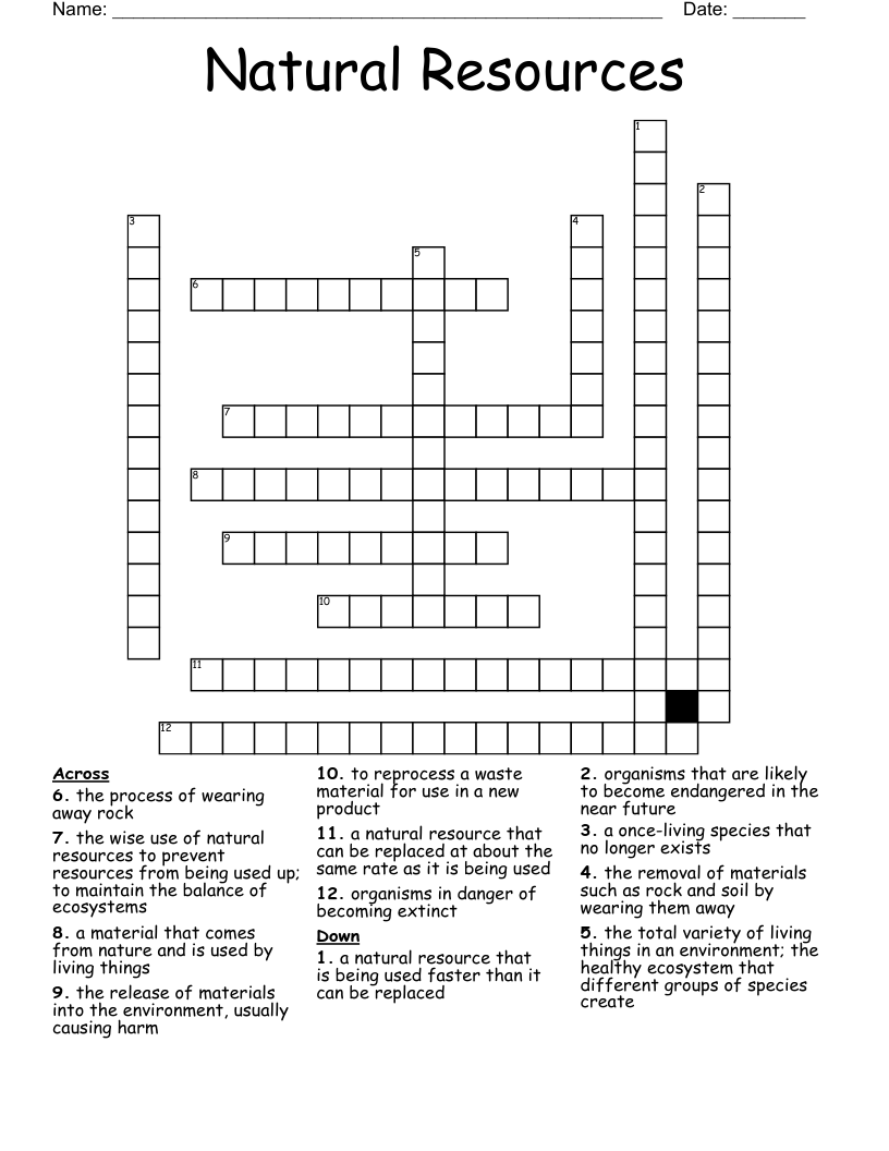 Natural Resources Crossword