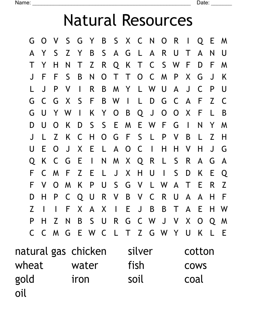 Natural Resources Word Search