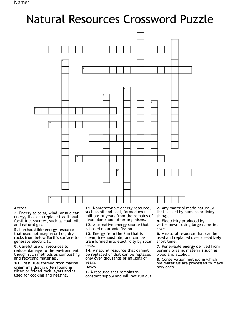Natural Resources Crossword Puzzle 